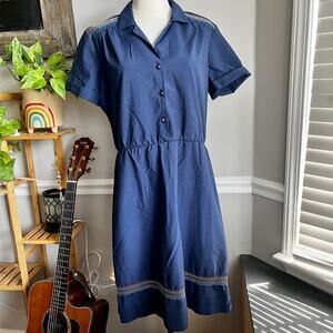 Vintage 70s Navy Rainbow Shirt Dress Size Large